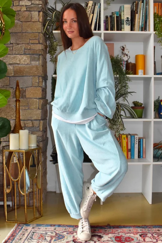 Terry B Lantern Sleeve Sweatshirt Turquoise